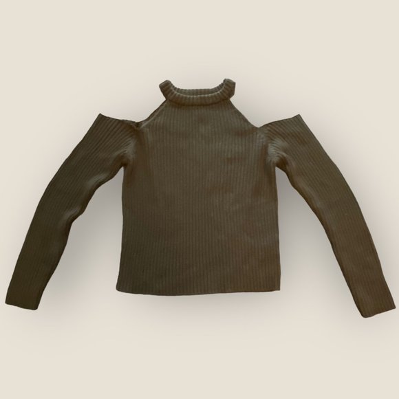 Thick Knitted Peek-A-Boo Shoulders Sweater Green'ish Brown size M Forever 21 - Picture 2 of 5